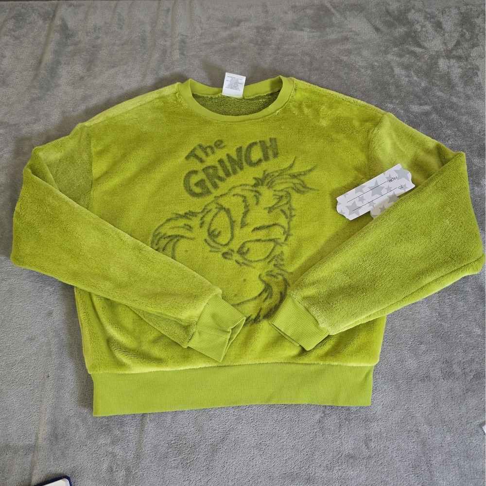 Grinch Shirt Womens Small Green Fuzzy Grinch Christmas Cozy Holiday Casual